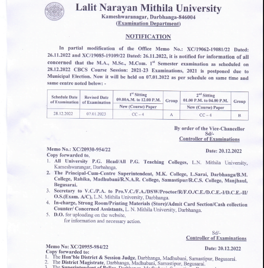 LNMU Msc,Mcom,MA Ist Year [2021 -23 ] Exam date extend